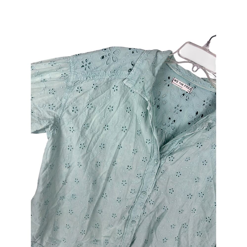 Free People We The Free Mae Washed Eyelet Shirt Faded Mint Green S - Picture 5 of 8
